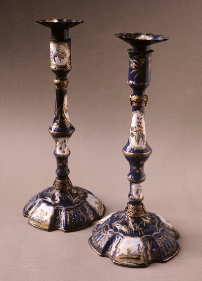 South Staffordshire pair of candlesticks, c.1765 by English School